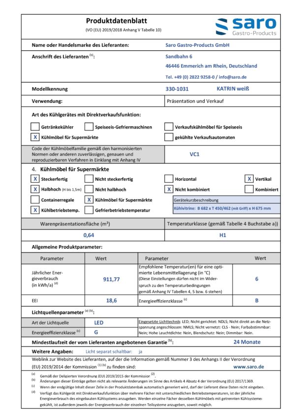 SARO Kühlvitrine 100 Liter, 
Modell KATRIN weiß – Bild 4