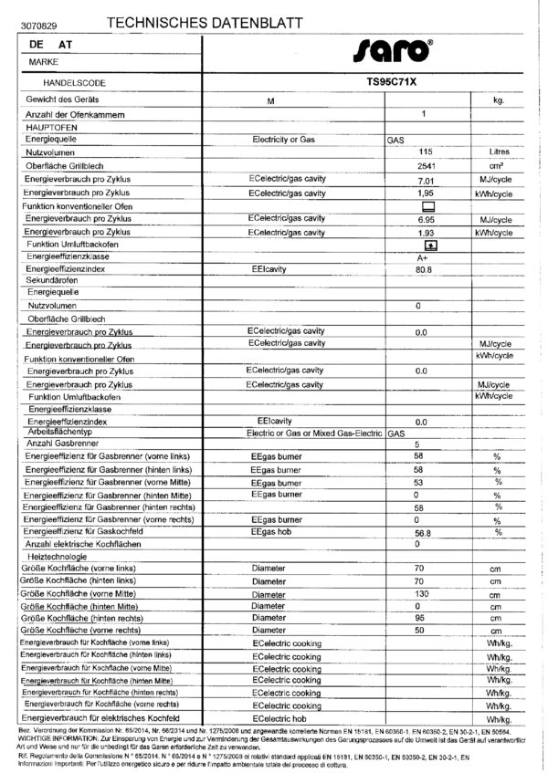 SARO Multifunktionsherd Gas/Gas 
Modell TS95C71X – Bild 4