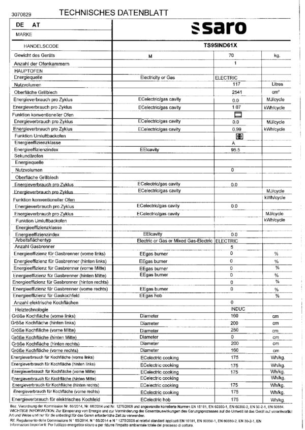 SARO Induktionsherd +Elektrobackofen 
Modell TS95IND61X silber – Bild 3