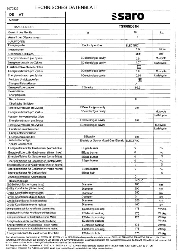 SARO Induktionsherd +Elektrobackofen 
Modell TS95IND61N schwarz – Bild 3