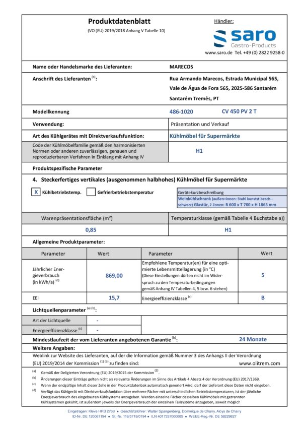 SARO 2-Zonen Weinkühlschrank mit Glastür, 
Modell CV 450 PV 2T – Bild 4