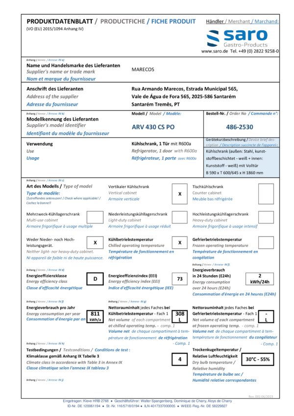 SARO Kühlschrank - weiß, 
Modell ARV 430 CS PO – Bild 4