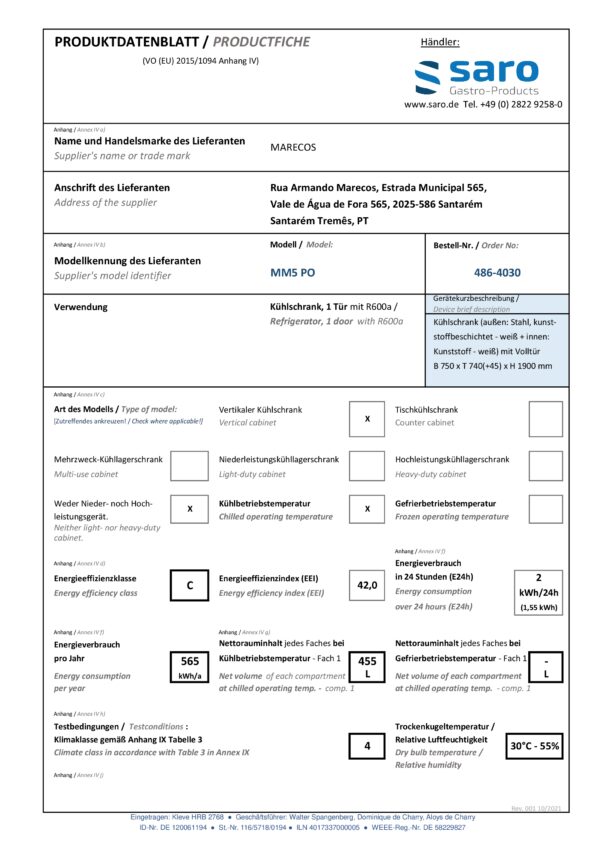 SARO Kühlschrank - weiß, 
Modell MM5 PO – Bild 4