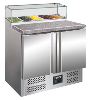 SARO Pizzatisch, 2 Türen, Glasaufsatz, Modell PS 200 G