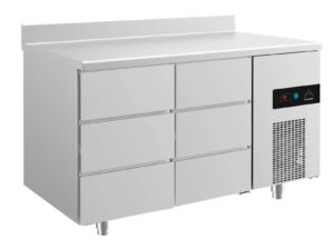 A&S Gastro Kühltisch -2 bis +8°C 1400x700x850mm mit 2x drei Schubladen u. Aufkantung