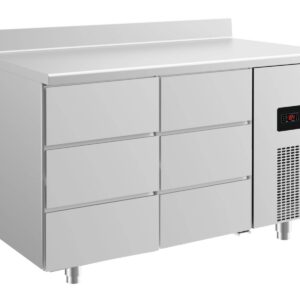 A&S Gastro Kühltisch -2 bis +8°C 1400x700x850mm mit 2x drei Schubladen u. Aufkantung