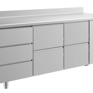 A&S Gastro Kühltisch -2 bis +8°C 1865x700x850mm mit 2x zwei Schubladen und 1x drei Schubladen u. Aufkantung