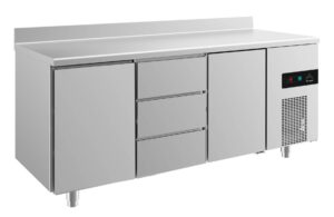 A&S Gastro Kühltisch -2 bis +8°C 1865x700x850mm mit 2x Türen und 1x drei Schubladen u. Aufkantung
