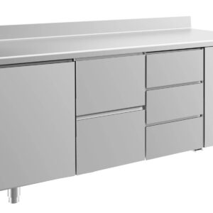 A&S Gastro Kühltisch -2 bis +8°C 1865x700x850mm mit 1x Tür, 1x zwei Schubladen und 1x drei Schubladen u. Aufkantung