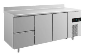 A&S Gastro Kühltisch -2 bis +8°C 1865x700x850mm mit 2x Türen und 1x zwei Schubladen u. Aufkantung