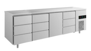 A&S Gastro Kühltisch -2 bis +8°C 2330x700x850mm mit 1x Tür und 3x drei Schubladen