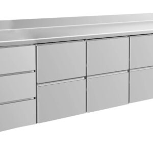 A&S Gastro Kühltisch -2 bis +8°C 2330x700x850mm mit 3x zwei Schubladen und 1x drei Schubladen u. Aufkantung