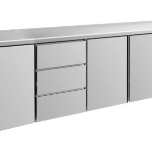 A&S Gastro Kühltisch -2 bis +8°C 2330x700x850mm mit 3x Türen und 1x drei Schubladen
