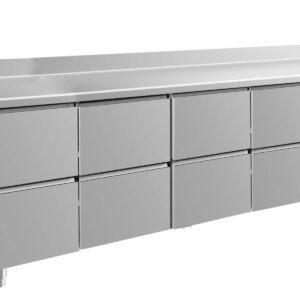 A&S Gastro Kühltisch -2 bis +8°C 2330x700x850mm mit 4x zwei Schubladen u. Aufkantung
