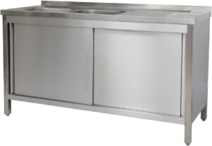 A&S Gastro Spülschrank 1500 x 600 x 850 mm 2 Becken links, mit Grundboden      600 mm Tiefe