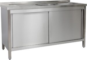 A&S Gastro Spülschrank 1500 x 600 x 850 mm 2 Becken rechts, mit Schubladenblock, 600 mm Tiefe