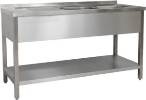 A&S Gastro Spültisch 1500 x 600 x 850 mm 2 Becken rechts, mit Grundboden  600 mm Tiefe