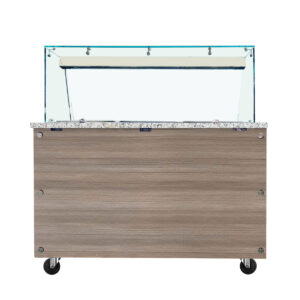 Skyrainbow SNACK-Line Bain-Marie Theke 2x GN1/1, Granit rosa-grau, 88x82x85,5 Glasaufbau Klarglas ohne Zwischenablage, H=396mm