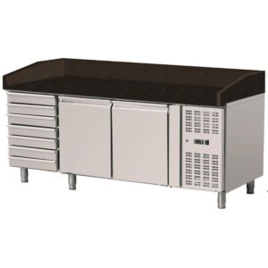 Skyrainbow Pizza Kühltisch, Granit Star Galaxy schwarz, 2 Türen 7 ungek. Schubladen, 203x80