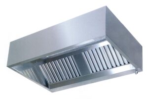 A&S Gastro Wandhaube Kastenform Edelstahl, mit Motor umlaufende Fettauffangrinne,  herausnehmbare Flammschutzfilter Typ-B, Beleuchtung mit Leuchtstoffröhre, Fettablassventil