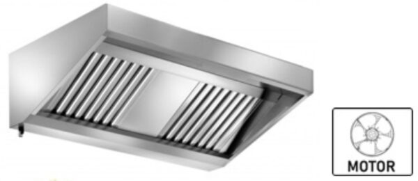 A&S Gastro Wandhaube Edelstahl inklusive eingebautem Ventilator (230 V), umlaufende Fettauffangrinne,  herausnehmbare Flammschutzfilter Typ-B, Beleuchtung mit Leuchtstoffröhre, Fettablassventil