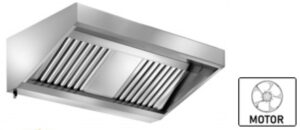 A&S Gastro Wandhaube Edelstahl inklusive eingebautem Ventilator (230 V), umlaufende Fettauffangrinne,  herausnehmbare Flammschutzfilter Typ-B, Beleuchtung mit Leuchtstoffröhre, Fettablassventil