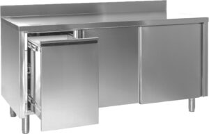 A&S Gastro Arbeitsschrank mit Abfallbehälter links, mit Aufkantung, Bautiefe 700 mm | 100x700x850 mm