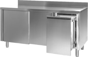 A&S Gastro Arbeitsschrank mit Abfallbehälter rechts, mit Aufkantung, Bautiefe 600 mm | 150x600x850 mm