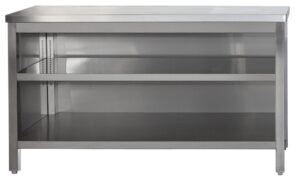 A&S Gastro Edelstahl Arbeitsschrank offen mit höhenverstellbaren Zwischenboden | Bautiefe 600mm |  AISI 304