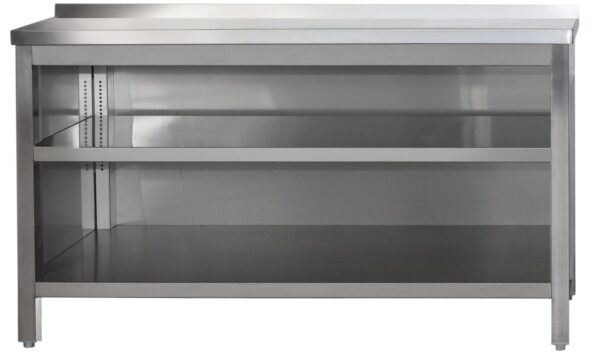 A&S Gastro Edelstahl Arbeitsschrank offen mit Aufkantung und höhenverstellbaren Zwischenboden | Bautiefe 800mm |  AISI 304