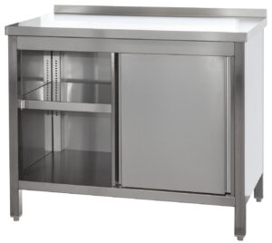 A&S Gastro Edelstahl Arbeitsschrank mit Aufkantung, Türen und höhenverstellbaren Zwischenboden | Bautiefe 700mm |  AISI 304