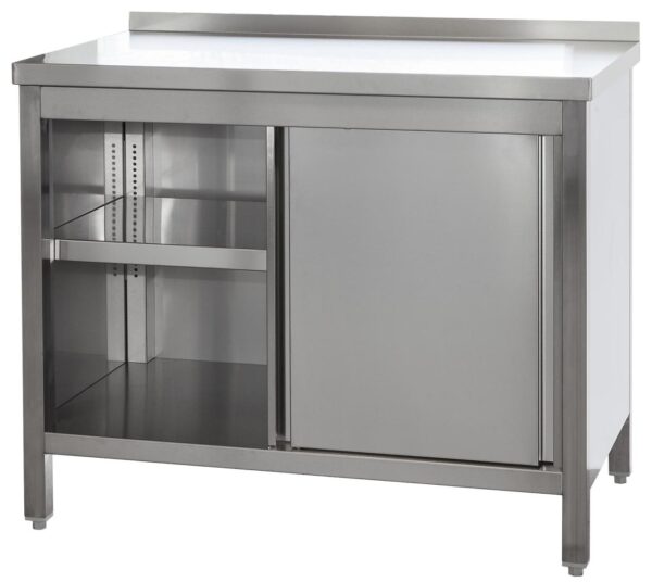 A&S Gastro Edelstahl Arbeitsschrank mit Aufkantung, Türen und höhenverstellbaren Zwischenboden | Bautiefe 800mm |  AISI 304