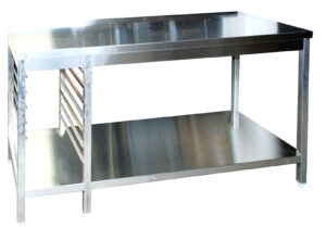 A&S Gastro Edelstahl Arbeitstisch mit Aufkantung mit GN-Winkel links GN1/1 verschweißt | Bautiefe 700mm | mit Grundboden | AISI 304