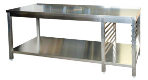 A&S Gastro Edelstahl Arbeitstisch mit Aufkantung  mit GN-Winkel rechts GN1/1 verschweißt | Bautiefe 800mm | mit Grundboden | AISI 304