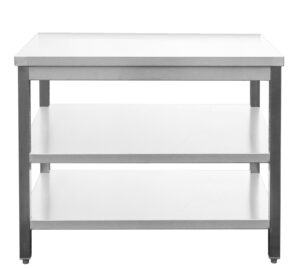 A&S Gastro Edelstahl Arbeitstisch verschweißt | Bautiefe 800mm | mit Grundboden & Zwischenboden | AISI 304