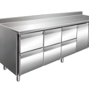 A&S Gastro VIP Kühltisch mit 3x 2 Schubladen und 1 Tür und Aufkantung -2 bis +8°C 2.230x700x960 mm