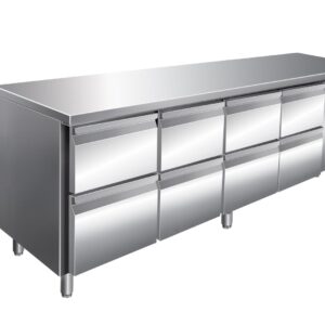 A&S Gastro VIP Kühltisch mit 4x 2 Schubladen -2 bis +8°C 2.230x600x860 mm