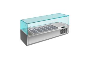 A&S Gastro Pizzakühlaufsatz mit Glasaufsatz 6x 1/4 GN | 1400x335x460 mm