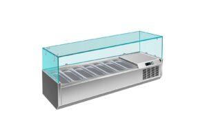 A&S Gastro Pizzakühlaufsatz mit Glasaufsatz 6x 1/4 GN | 1500x335x460 mm