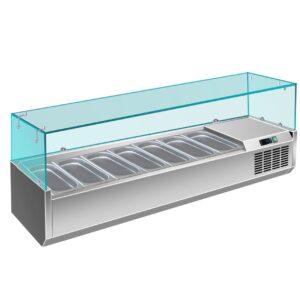 A&S Gastro Pizzaühlaufsatz mit Glasaufsatz 7x 1/4 GN | 1600x335x460 mm