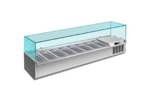 A&S Gastro Pizzakühlaufsatz mit Glasaufsatz 8x 1/4 GN | 1800x335x460 mm