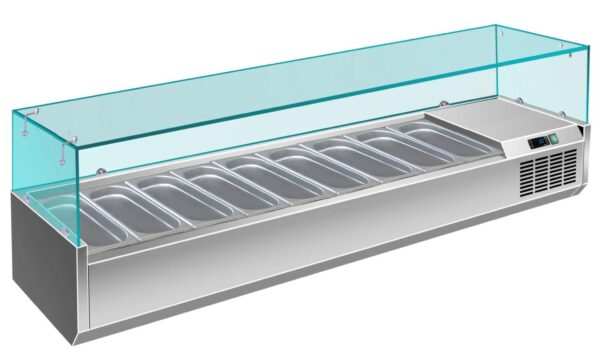 A&S Gastro Pizzakühlaufsatz mit Glasaufsatz 10x 1/3 GN | 2000x335x460 mm