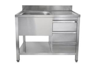 A&S Gastro Spültisch mit Schubladenblock, 1 Becken links, Bautiefe 600 mm | 150x600x850 mm