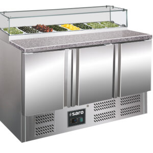 SARO Pizzatisch, 3 Türen, Glasaufsatz, Modell PS 300 G