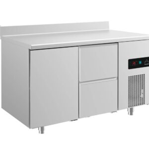 A&S Gastro Kühltisch -2 bis +8°C 1400x700x850mm mit 1x Tür und 1x zwei Schubladen u. Aufkantung
