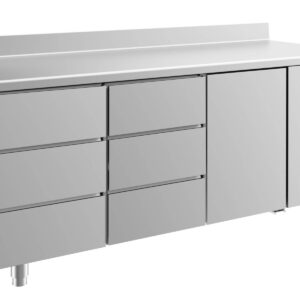 A&S Gastro Kühltisch -2 bis +8°C 1865x700x850mm mit 1x Tür und 2x drei Schubladen u. Aufkantung