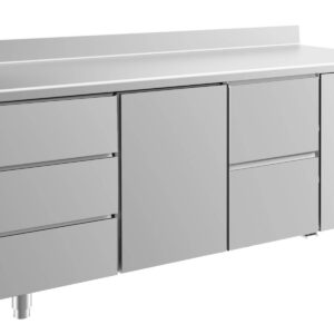 A&S Gastro Kühltisch -2 bis +8°C 1865x700x850mm mit 1x Tür, 1x zwei Schubladen und 1x drei Schubladen u. Aufkantung