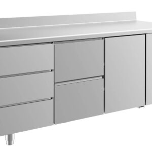 A&S Gastro Kühltisch -2 bis +8°C 1865x700x850mm mit 1x Tür, 1x zwei Schubladen und 1x drei Schubladen u. Aufkantung