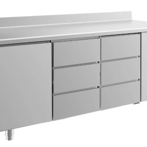 A&S Gastro Kühltisch -2 bis +8°C 1865x700x850mm mit 1x Tür und 2x drei Schubladen u. Aufkantung