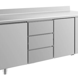 A&S Gastro Kühltisch -2 bis +8°C 1865x700x850mm mit 2x Türen und 1x drei Schubladen u. Aufkantung